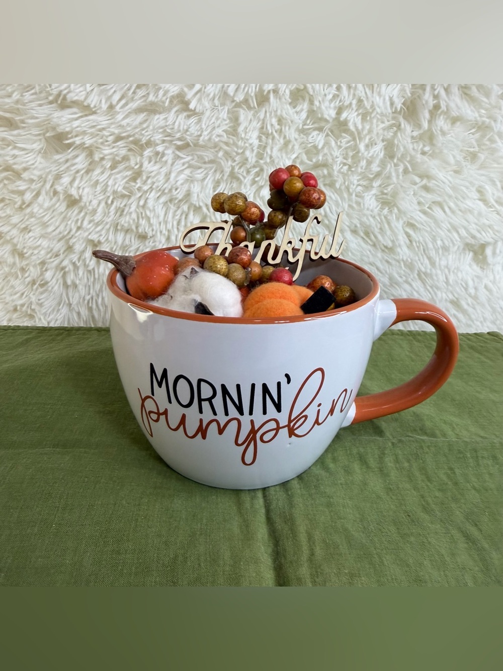 Mornin' Pumpkin Oversized Ceramic Mug w Decor